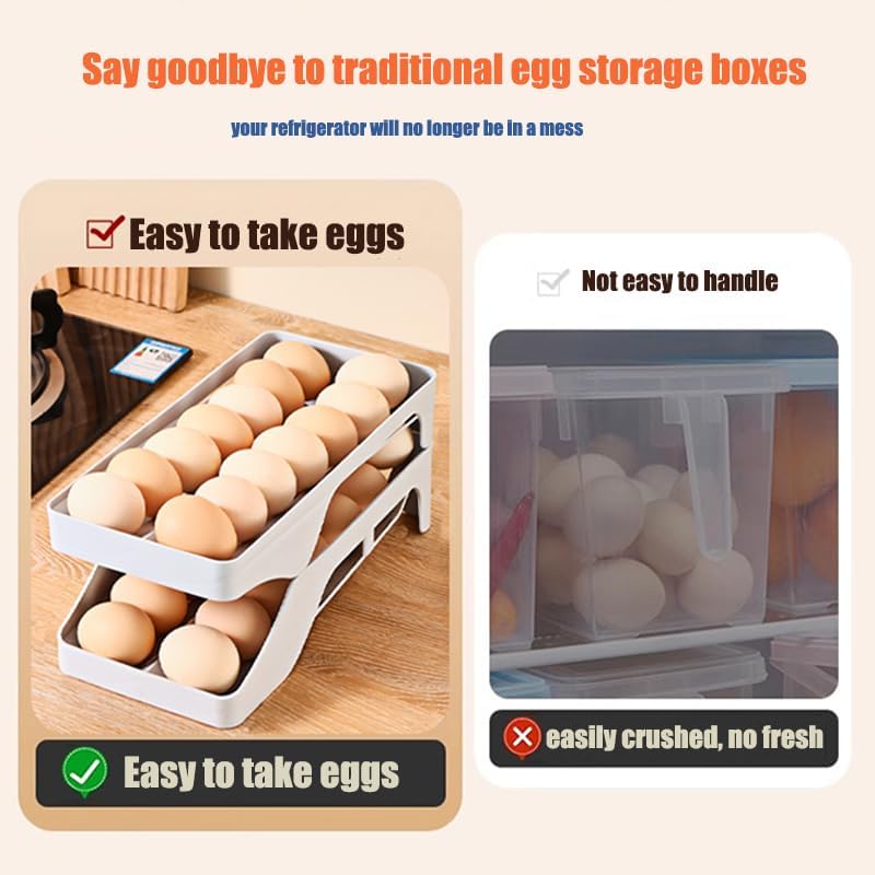Micyples Egg Holder for Fridge,Automatic Rolling Egg Dispenser for Refrigerator Organizers and Storage,28 Egg Tray For Refrigeratorand Space Saving Storage for Gathering Fresh Egg Holder Countertop(grey) - Image 3